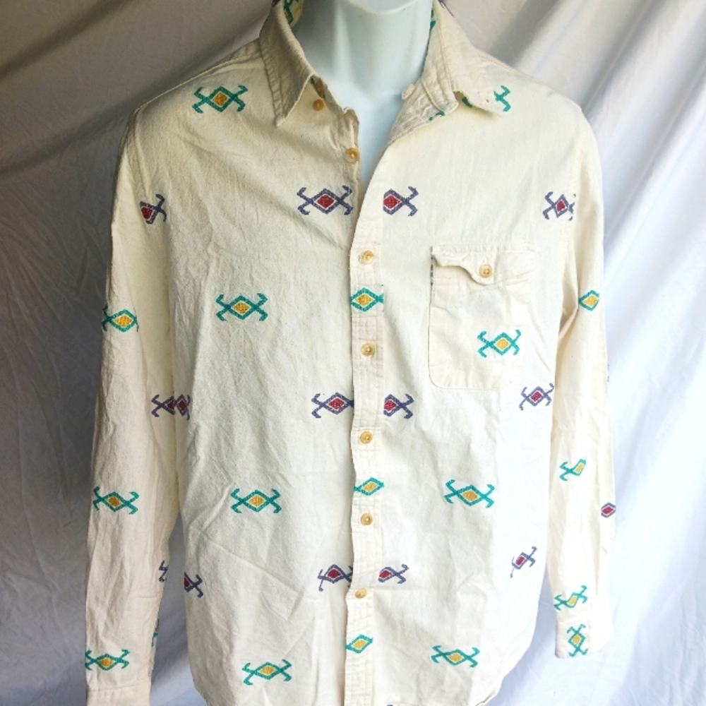 Topman Shirt  M Mens Large White Indian DesignButton Long Sleeve Graphics
